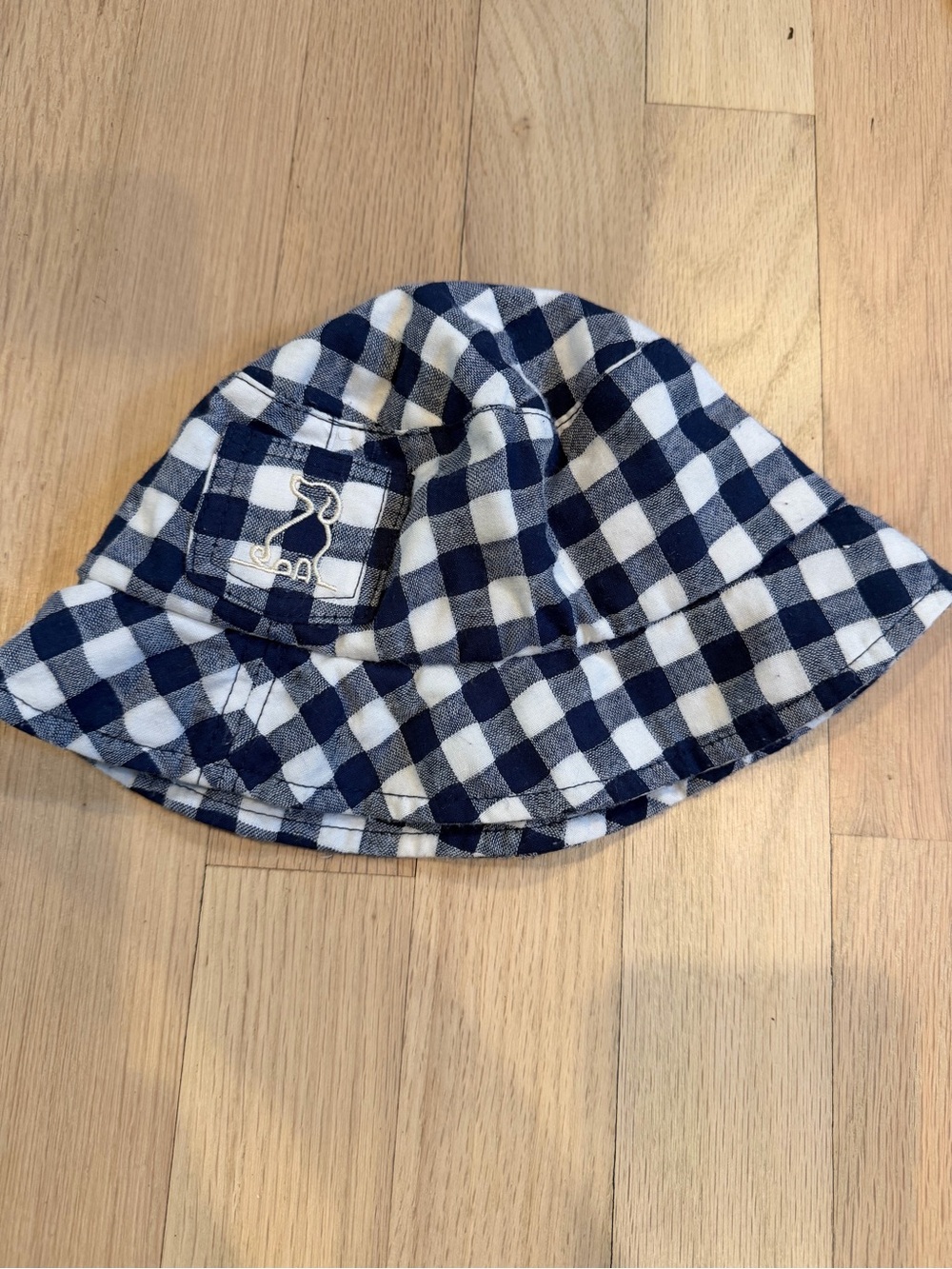 Kids Navy & White Check Bucket Hat with Embroidered Logo